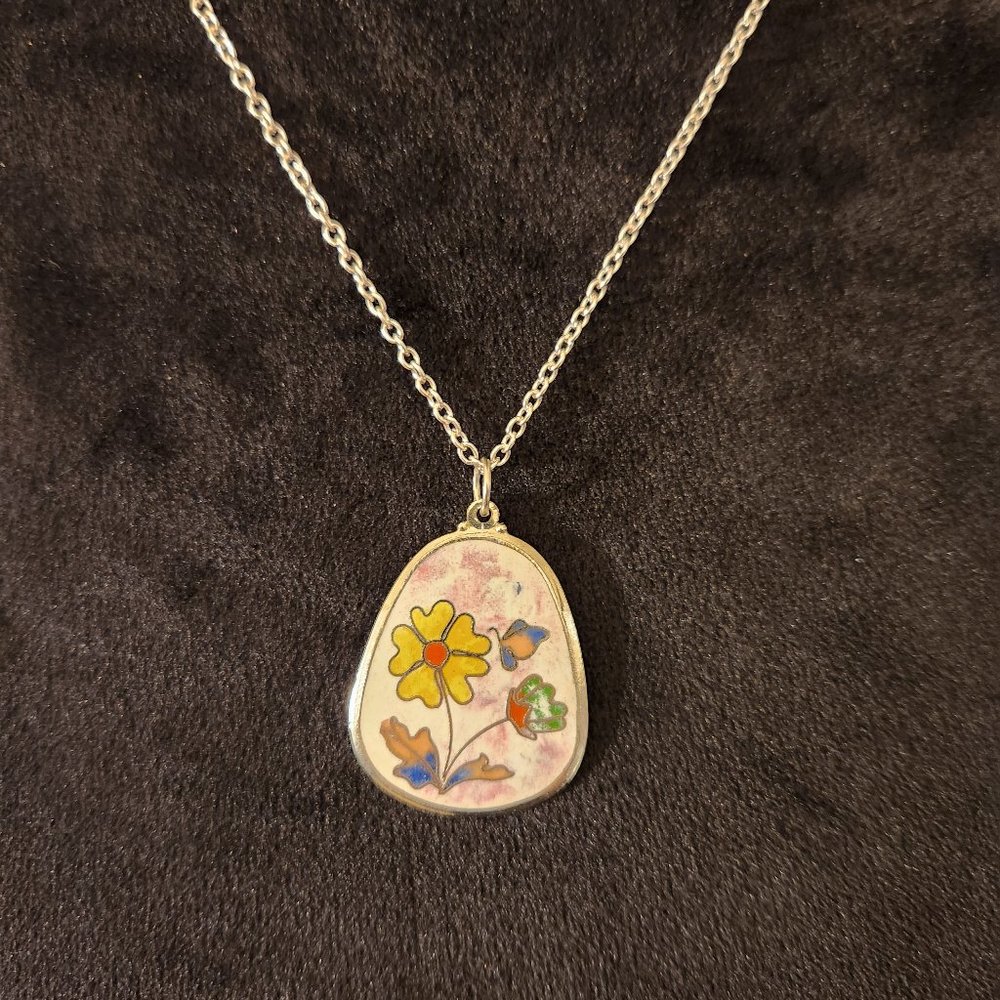 Silver and Purple Flower Necklace 19 inches